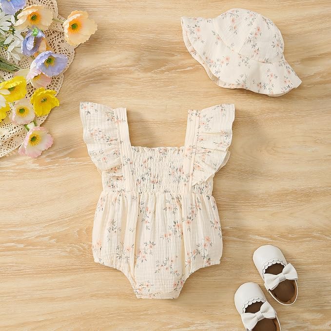 Baby Girl Floral Smocked Romper Outfit - Image 3