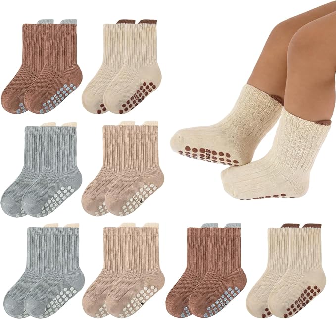 8 Pairs Baby Toddler Socks Non-Slip Grip Socks by QHANSHIEE