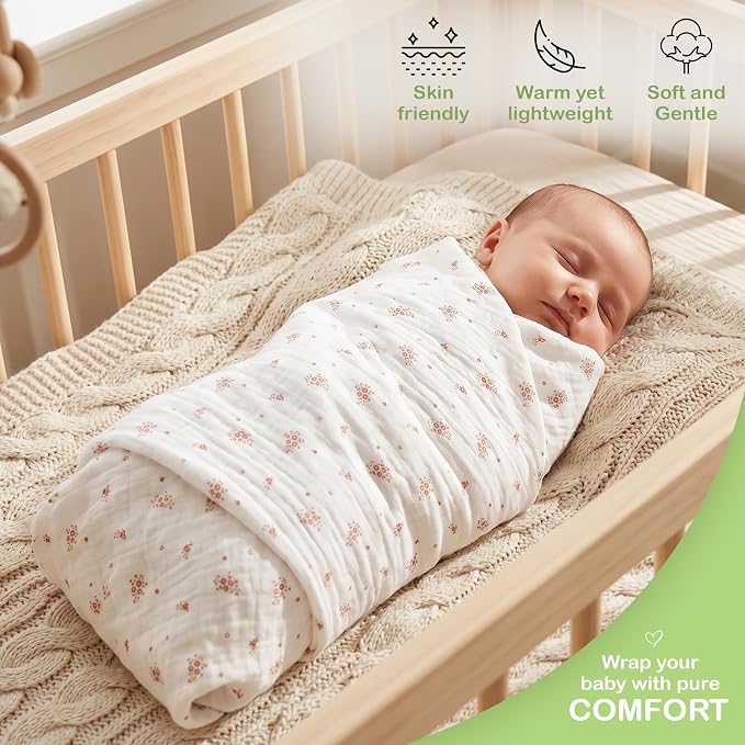 100% Organic Cotton 3 PK Baby Swaddle Blanket Girl Gift 38x40 in | Oeko-TEX - Image 6