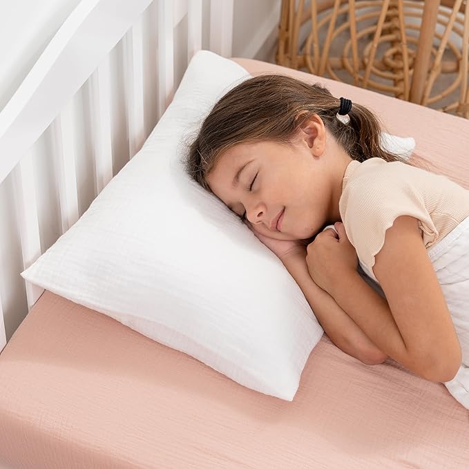 Comfy Cubs Toddler Pillow with Muslin Pillowcase, 13 x 18 in, 2 Pack - Travel and Sleep Support for Kids - Lightweight, Breathable Microfiber Fill - Soft and Cozy Small Pillow for Toddlers - White