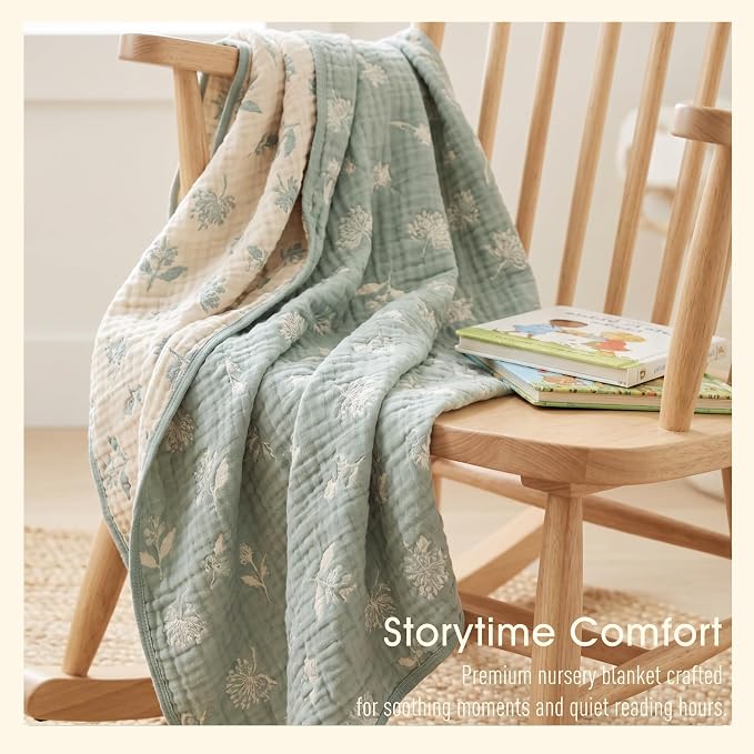 Muslin Baby Blanket, Organic Cotton Blend Jacquard | 43x43 Inches, Reversible - Image 4