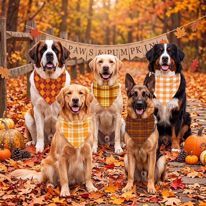 50 Pcs Fall Plaid Dog Bandanas Bulk Autumn Gingham Check Pattern - Image 6