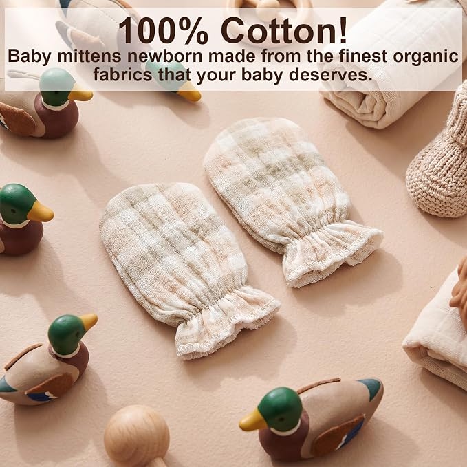 Chicingyou Muslin Baby Mittens for Newborn 100% Cotton No Scratch Boho/Mallard - Image 5