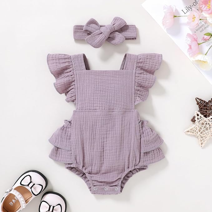 YOUNGER TREE Toddler Baby Girl Ruffled Sleeveless Romper Casual Summer Jumpsuit - Image 2
