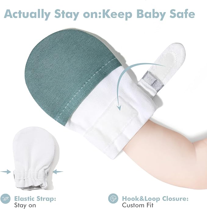 Baby Newborn No Scratch Mittens Stay On, 100% Cotton Adjustable 0-12M | Soft - Image 4