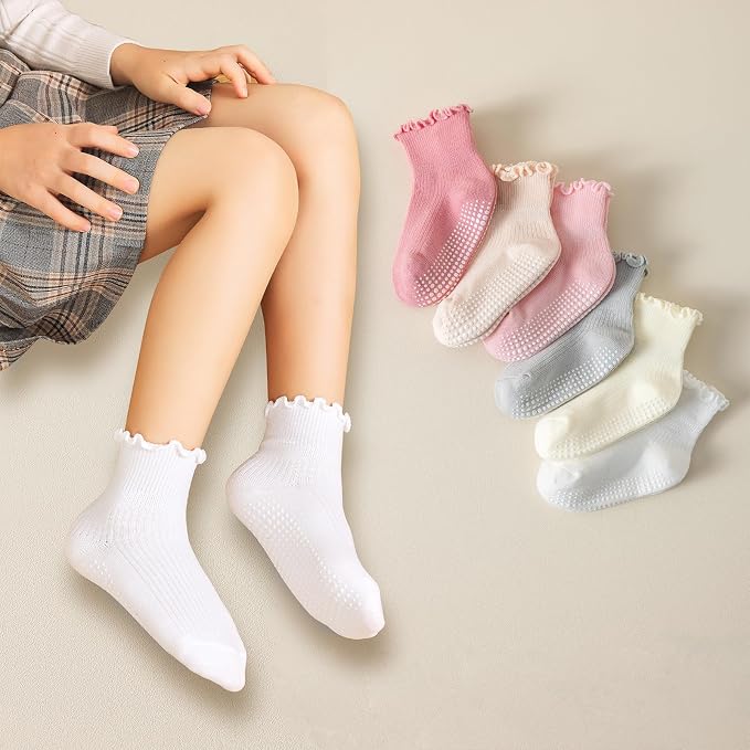 ANYANIME Toddler Socks Ruffle for Girls Baby Grip Socks Non Slip Cute Frill - Image 7