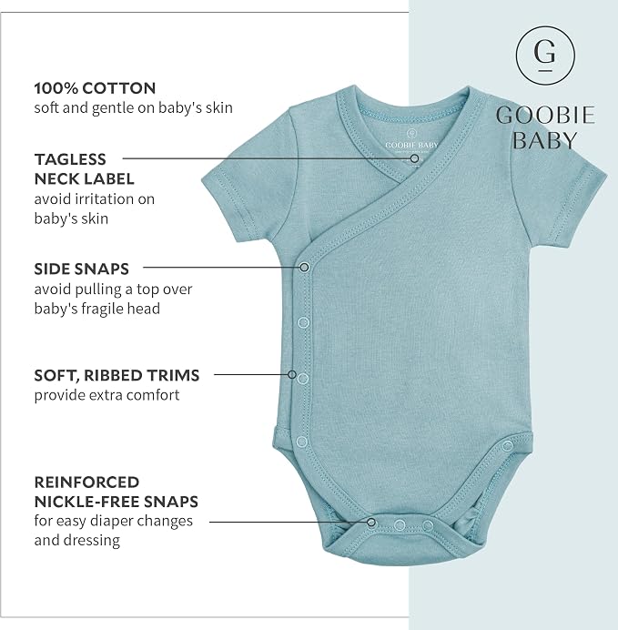 Baby Side Snap Kimono Bodysuit Set, Mitten Cuffs, 100% Cotton, Boy Girl - Image 3