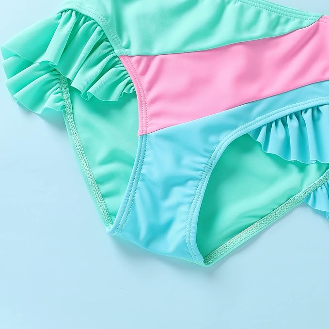 YOUNGER TREE Toddler Girls Two Pieces Swimsuit Color Block Stripe Swimwear Summer Beach Bathing Suit 18M-5T