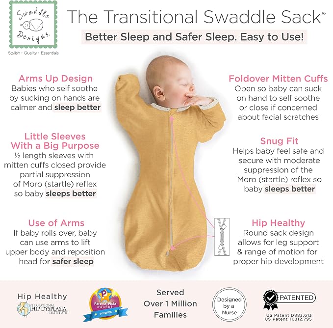 SwaddleDesigns Transitional Swaddle Sack, Arms Up Half-Length Sleeve & Mitten - Image 2