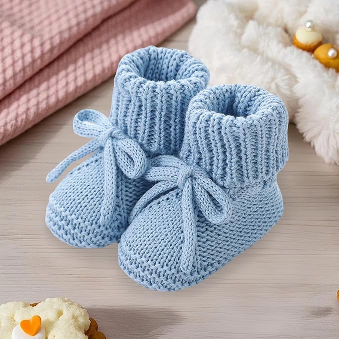 SOLILOQUY Baby Boy Girl Cozy Knit Booties Stay-On Bow Tie Newborn First Shoes - Image 3