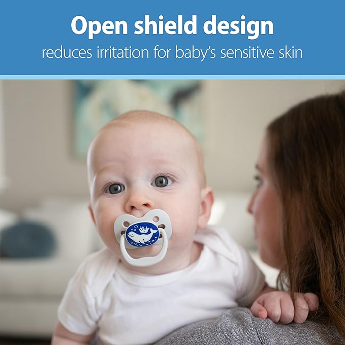 Dr. Brown's Advantage Glow-in-the-Dark Baby Pacifier, Fully Symmetrical Soother with Soft Silicone Bulb, Blue Ocean, 0-6m, BPA Free, 2 Pack
