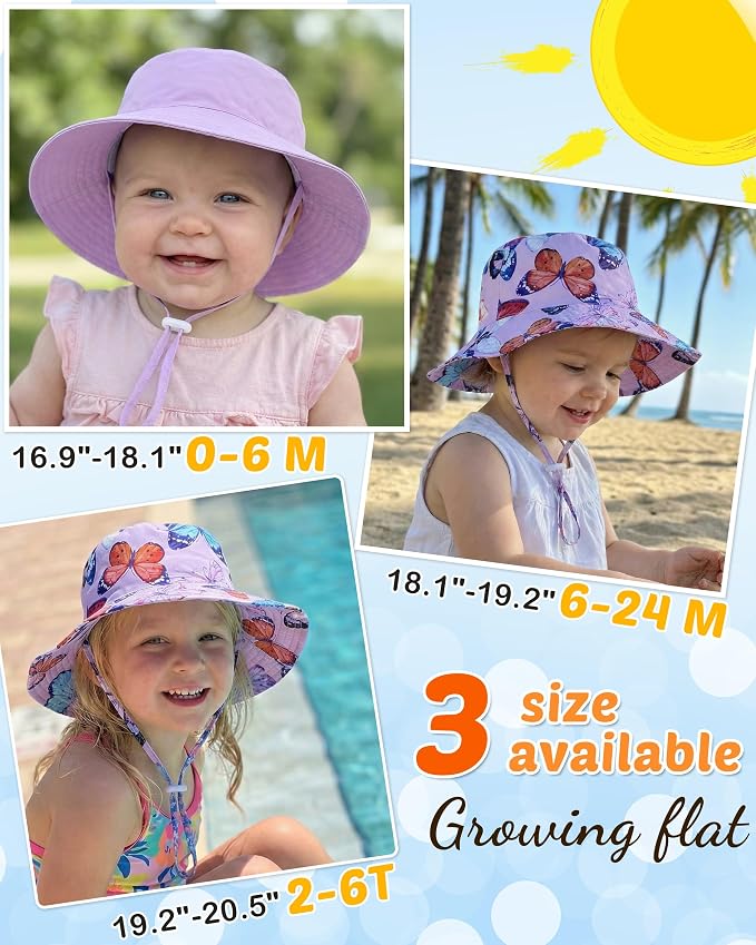 Baby Sun Hat Kids Summer Sun Protection Toddler Bucket Hat Wide Brim Adjustable - Image 3