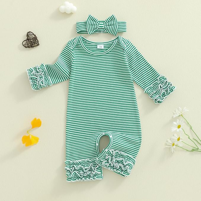 Newborn Baby Girl Clothes Jumpsuit Ruffle Romper Bodysuit Pants Headband - Image 5