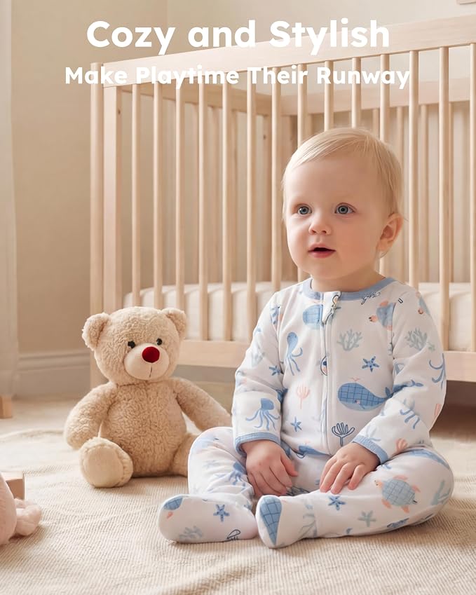Baby Sleepers 100% Cotton Footie Pajamas, Newborn 0-3 3-6 6-9 Months - Image 2