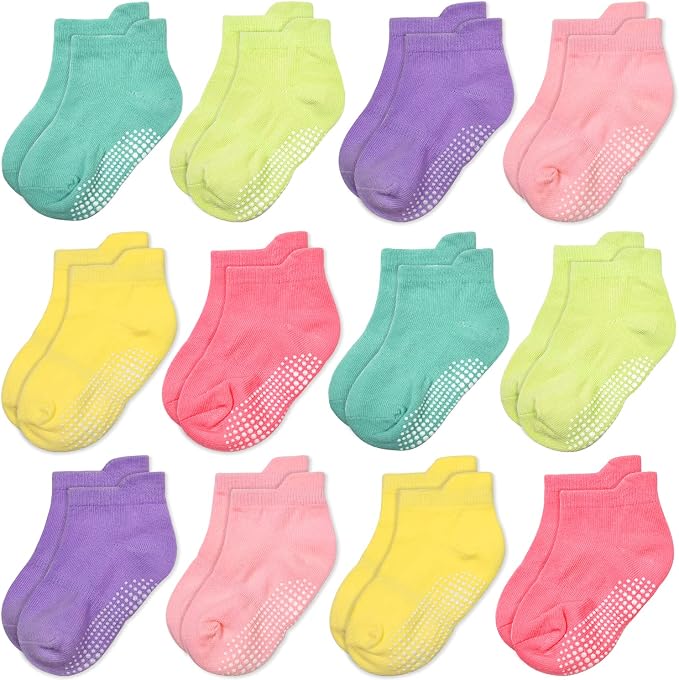 GRPSKCOS Non Slip Toddler Baby Socks 12 Pairs Anti Skid Ankle Socks by GRPSKCOS