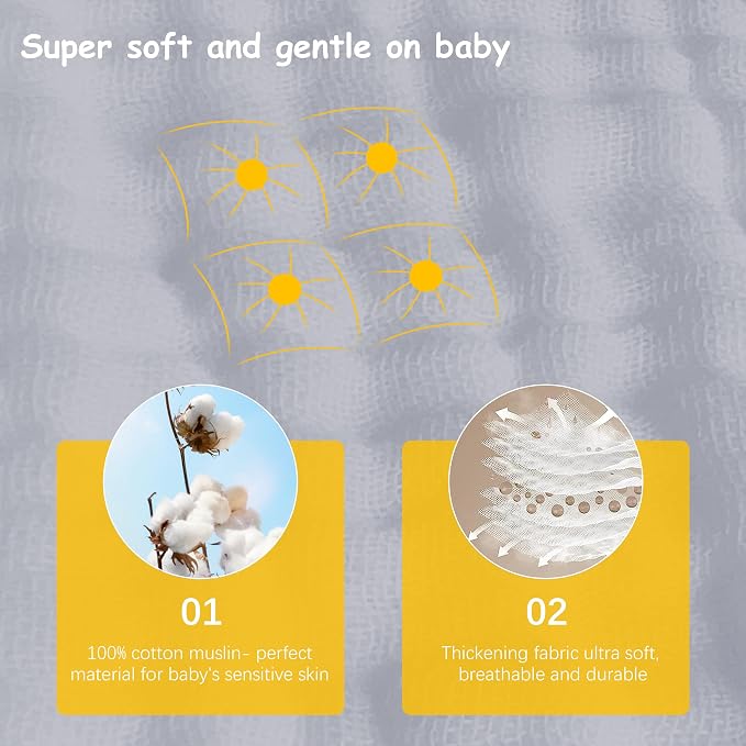 Lovely Care 12 Pack Muslin Burp Cloths 100% Cotton Muslin Cloths Large - Image 5