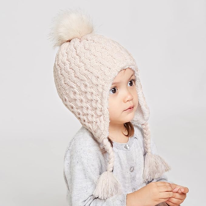 LANGZHEN Toddler Kids Infant Winter Hat,Earflap Knit Warm Cap Fleece Lined Beanie for Baby Boys Girls