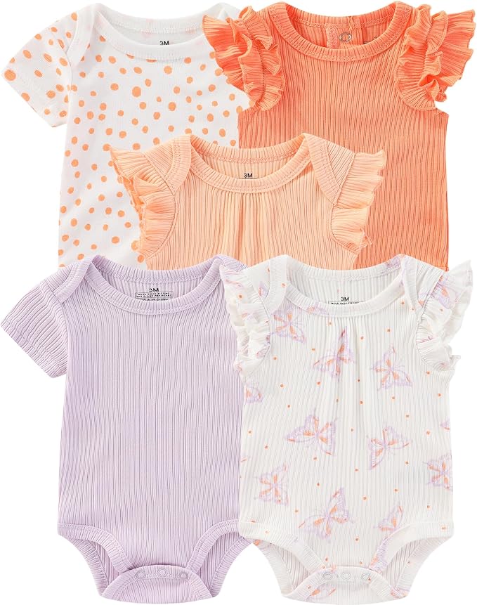 Baby Bodysuits Ribbed Mix Summer Newborn Boy Girl Clothes 5-pack | Multiple by ZAVBABY