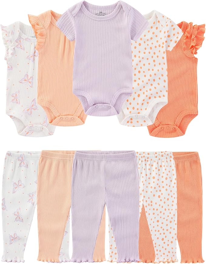 Baby Bodysuit and Pant Set Cotton Ribbed Mix Infant Girl Clothes | Unisex by ZAVBABY