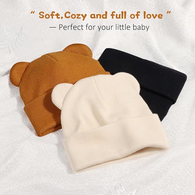 Baby Winter Beanie Hat, Kids Cute Bear Ears Soft Knit Beanie - Image 5