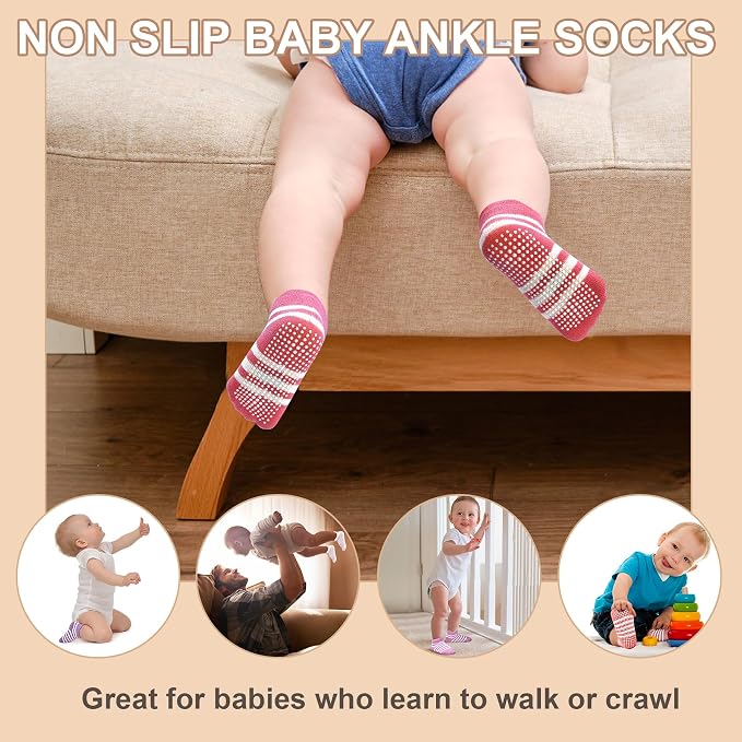 GRPSKCOS Non Slip Toddler Baby Socks 12 Pairs Anti Skid Ankle Socks - Image 6