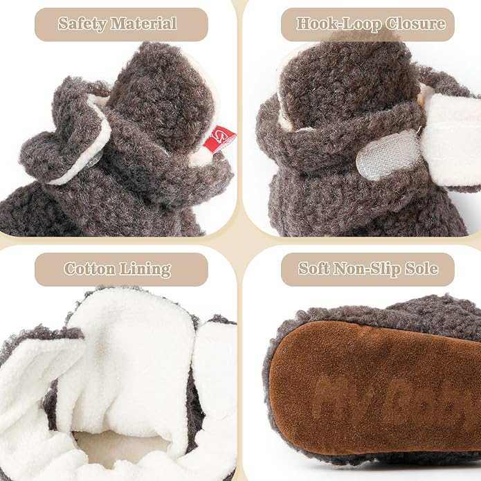 Babelvit Newborn Baby Boy Girl Soft Fleece Booties Stay On Infant Slippers - Image 5