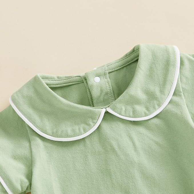 Baby Boy Girl Bubble Romper Short Sleeve Collar Summer Bodysuit - Image 4