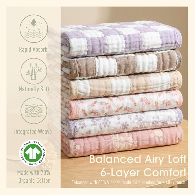 Muslin Baby Burp Cloths Organic Cotton Blend Set | 20x10 Inches, Reversible - Image 3