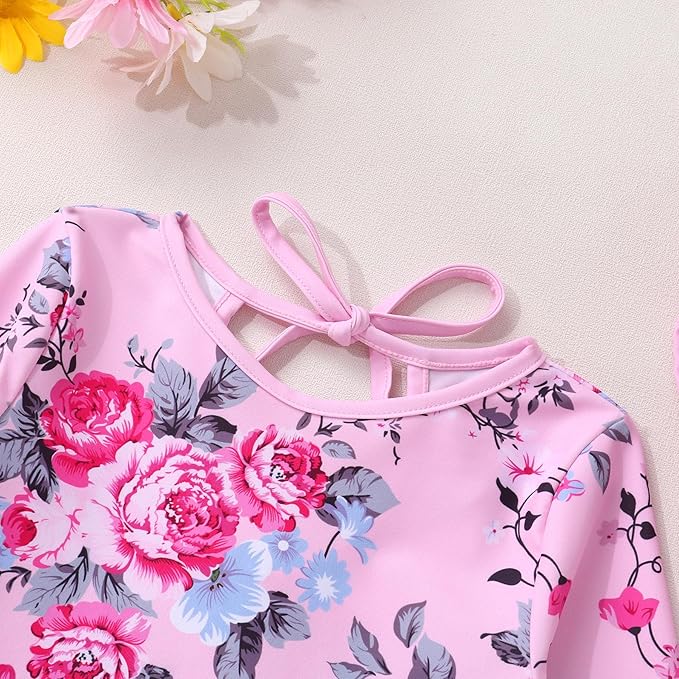 YOUNGER TREE Infant Baby Girls Swimsuit Long Sleeve Swimsuits One Piece Swimsuit Solid Color Bathing Suit with Hat, UPF 50+