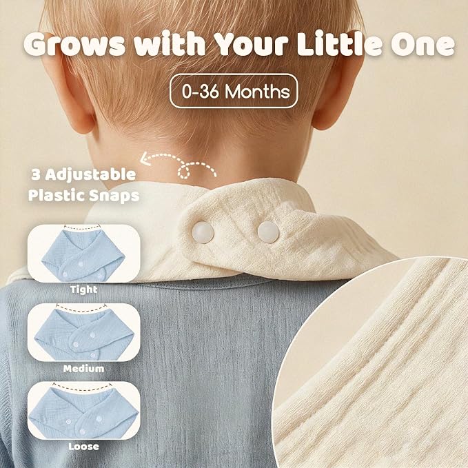 8-Pack Muslin Baby Bibs for Drooling and Teething | Soft& Absorbent, 100% Cotton - Image 4