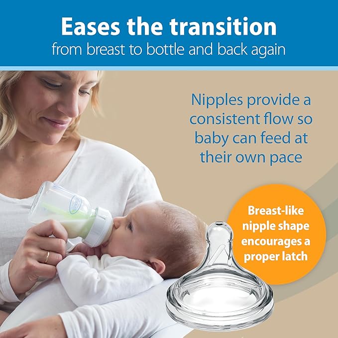 Dr. Brown's Natural Flow Anti-Colic Options+ Wide-Neck Glass Baby Bottle 5 oz/150 mL, with Level 1 Slow Flow Nipple, 1 Pack, 0m+