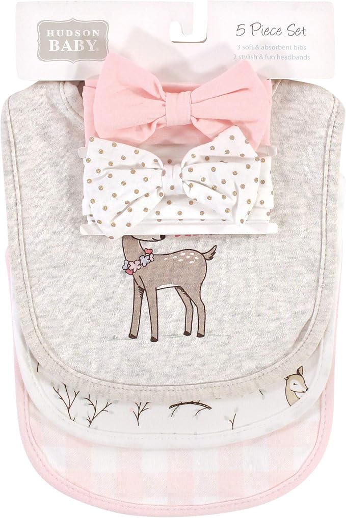 Hudson Baby Unisex Baby Cotton Bib and Headband Set - Image 2