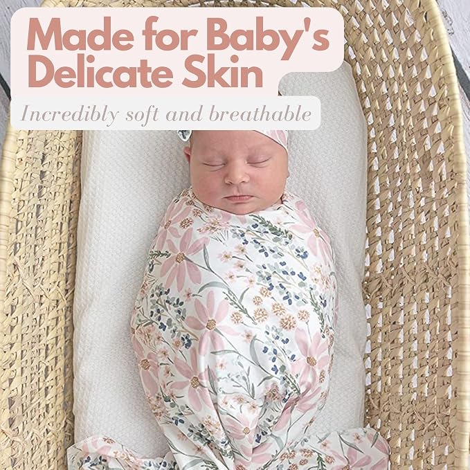 Newborn Baby Swaddle Set Headband Beanie and Name Card - Image 2