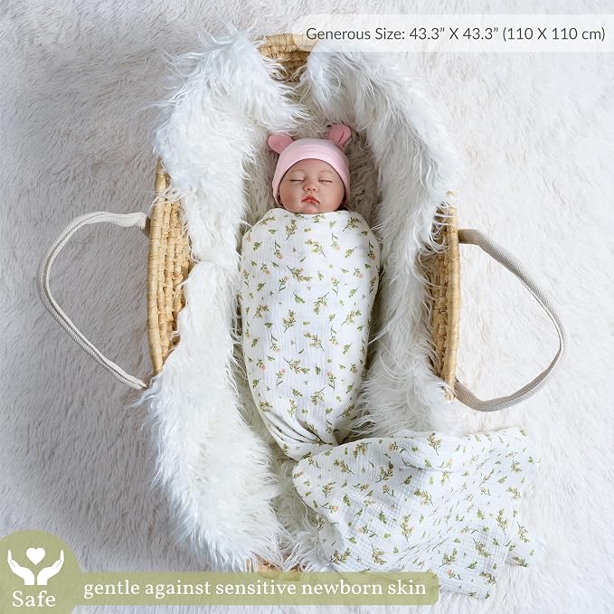 Meracorallo Muslin Swaddle Blanket, 100% Cotton Receiving Blanket, Flower | - Image 2
