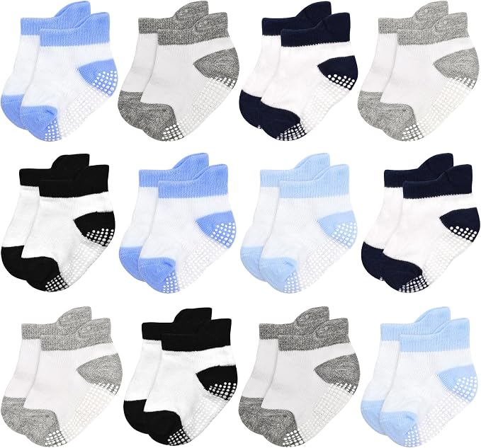 GRPSKCOS Non Slip Toddler Baby Socks 12 Pairs Anti Skid Ankle Socks by GRPSKCOS