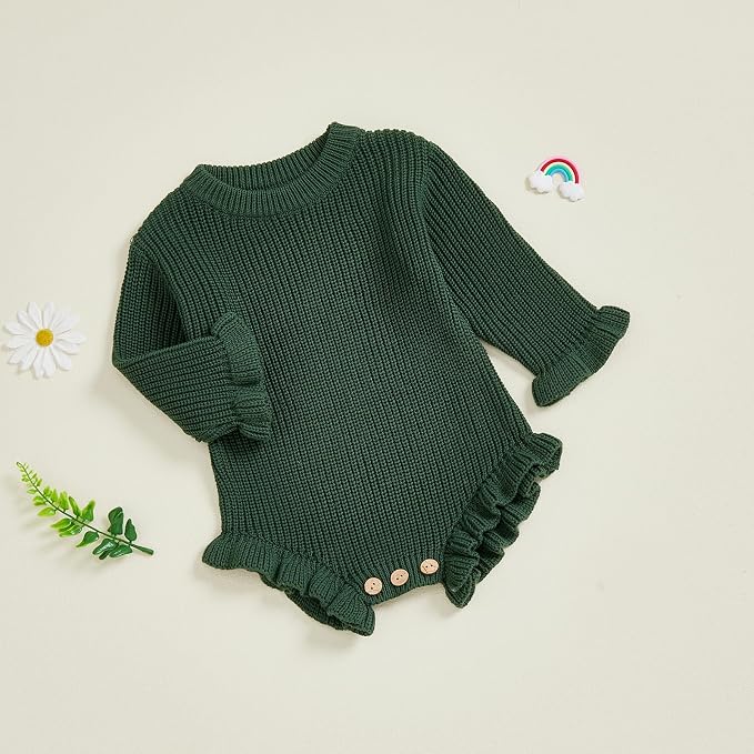 Mubineo Baby Girl Fall Winter Clothes Basic Plain Cute Sweater Romper Outfit - Image 9