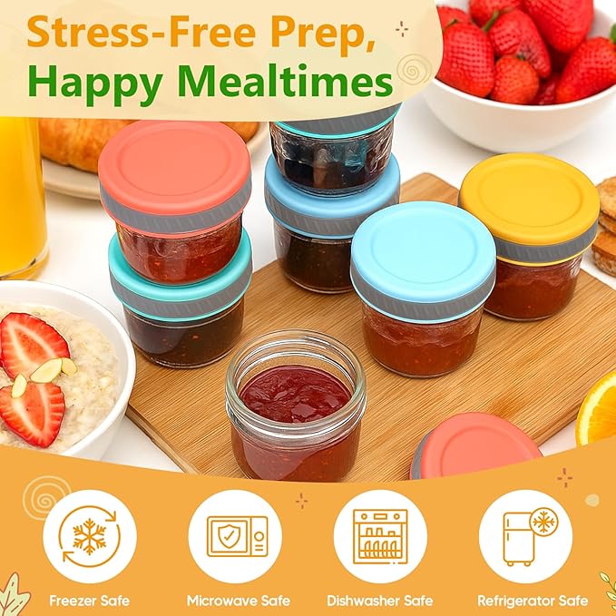 Tronco Glass Food Storage Jars with Lids (4 oz, 12 Pack) – Baby Food, Breast Milk, Snacks, Puree, Reusable Small Containers for Meal Prep, Spice Storage, Freezer, Microwave, Dishwasher Safe