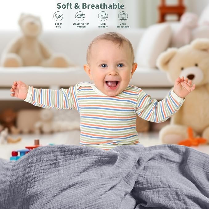 Muslin Swaddle Blankets for Newborn, 2 Pack Breathable Soft Receiving Blanket - Image 4