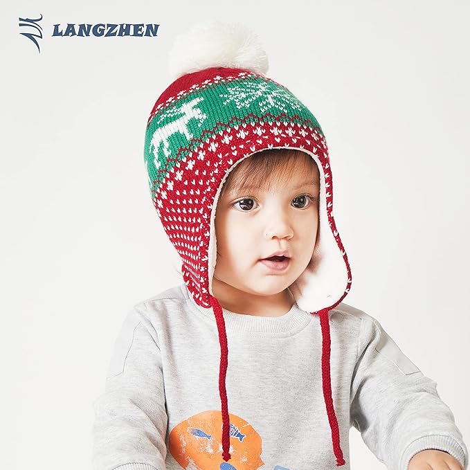 LANGZHEN Toddler Kids Infant Winter Hat,Earflap Knit Warm Cap Fleece Lined Beanie for Baby Boys Girls