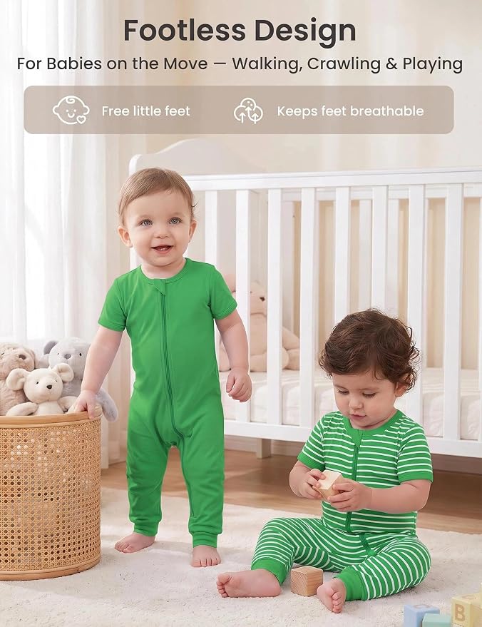Jimonda Baby Romper Short Sleeve Cotton Pajamas 2-Way Zipper - Image 5