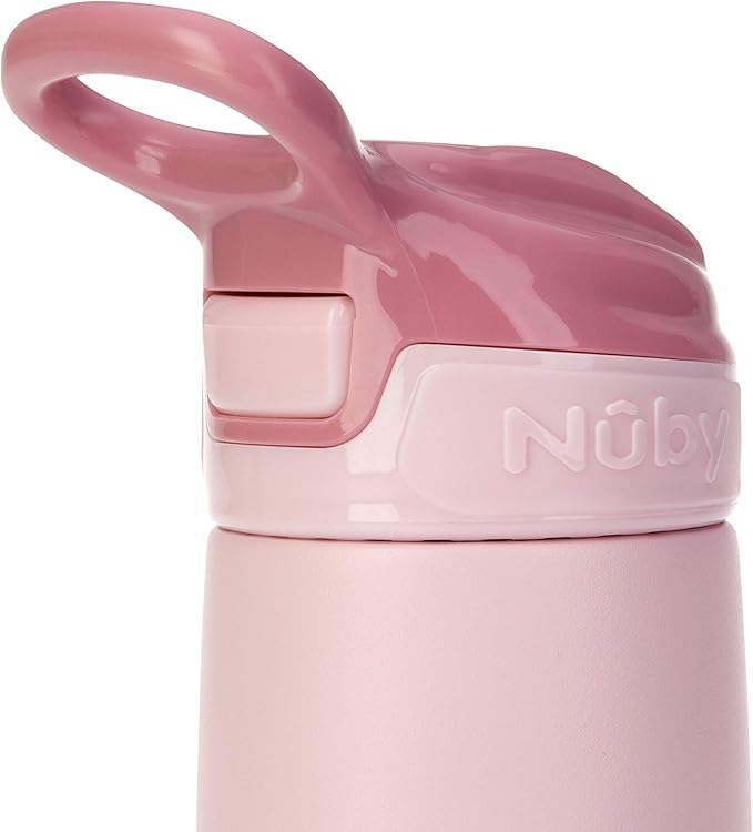Nuby Thirsty Kids No Spill Flip-It Reflex Stainless Steel Travel Cup or Water Bottle - 10 Oz - 18+ Months - Pink - Back to School Essentials