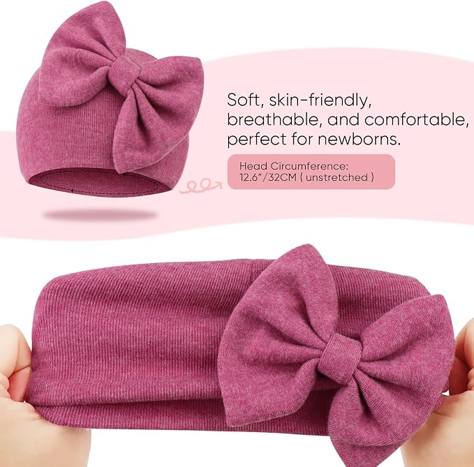 BQUBO Newborn Girls Hats Baby Hat and Mittens Set Infant Caps Bow Hospital - Image 7