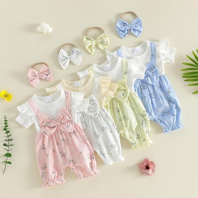 YINGISFITM Newborn Baby Girl Summer Clothes Short Sleeve Bubble Romper Bow - Image 8