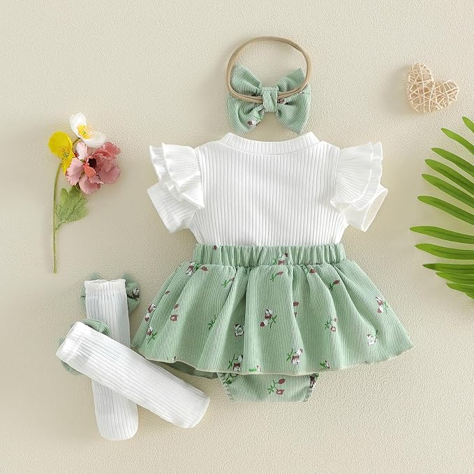 Giraropa Newborn Baby Girl Clothes Smocked Bubble Romper Dress + Socks + - Image 5