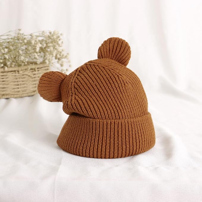 Hadetoto Cotton Baby Beanie Winter Knitted Hat, 2 Pack | Bear Ear Design - Image 6
