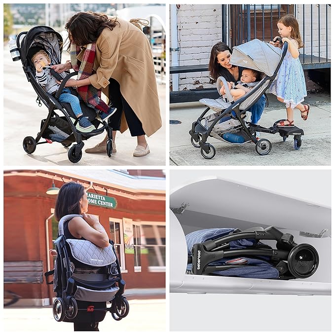 Beberoad Love R2 Small Travel Stroller Compact Strollers Foldable Lightweight Baby Stroller for Airplane, Infant Toddler Stroller with Adjustable Backrest, Cup Holder and Waterproof Canopy, Black