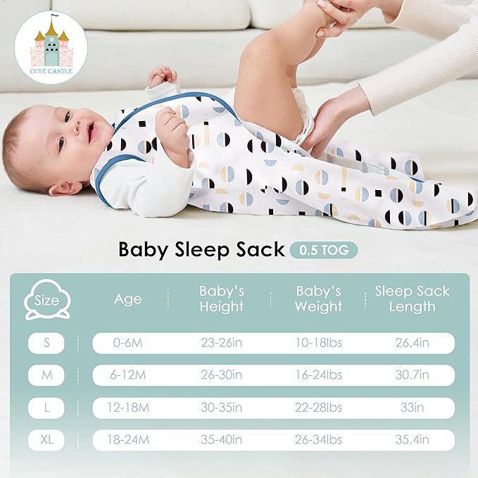 Cute Castle Baby Sleep Sack 18-24 Months - Lightweight 100% Cotton 2-Way Zipper TOG 0.5 Infant Wearable Blanket, Newborn Essentials Toddler Sleep Clothes (3 Pack Blue)