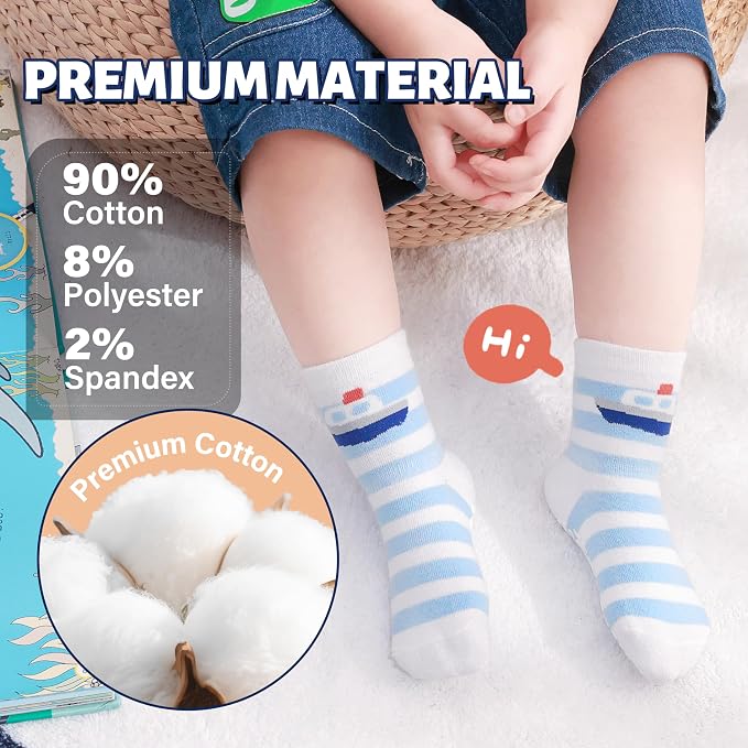 ANTSANG 12 Pairs Baby Girls Boys Toddlers Kids Crew Cotton Grips Socks | Smooth - Image 6