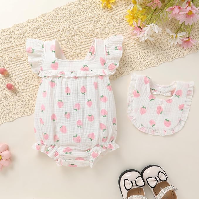 YOUNGER TREE Baby Girl Romper 100% Cotton Ruffle Sleeveless Summer Outfit - Image 2