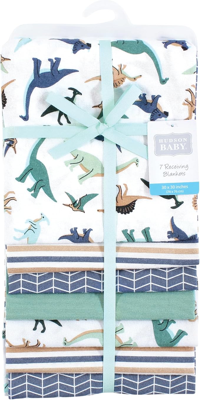 Hudson Baby Unisex Baby Cotton Poly Flannel Receiving Blankets Bundle, Dino - Image 2